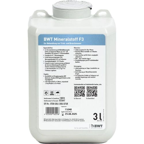 BWT - Mineralstoff F3 3 l - Mineral-Dosierwirkstoff - minimiert Korrosionsschäden und Kalkablagerungen
