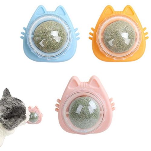 3er-Pack Katzenminze-Spielzeug, Zahnreinigungs-Katzenspielzeug, drehbare essbare Katzenminze-Bälle für die Katzenwand, selbstklebendes