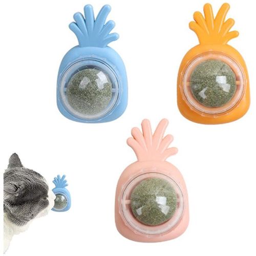 3er-Pack Katzenminze-Spielzeug, Zahnreinigungs-Katzenspielzeug, drehbare essbare Katzenminze-Bälle für die Katzenwand, selbstklebendes