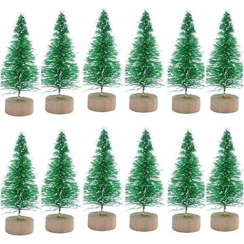 Weihnachtsbaum Mini-Miniatur-Weihnachtsbaum-Dekoration Tisch-Weihnachtsbaum für Heimwerker-Schlafzimmer (grüner Weihnachtsbaum, 6,5 cm – 12 Stück)