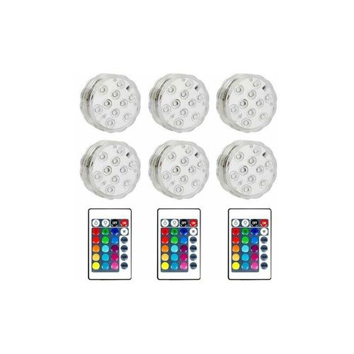 Set mit 6 LED-Tauchleuchten mit Fernbedienung für Teich - RGB-LED-Farbwechsel - Wasserdicht - Farbwechsel - AAA-Batterien