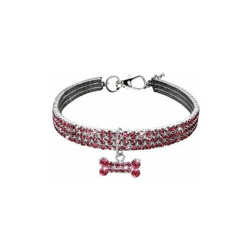 Halsband für Haustiere, elastisch, Strasssteine, Strasssteine, für kleine Hunde (30 5cm) -Pink