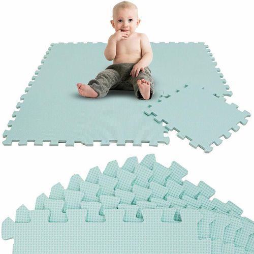 9 Teile Spielmatte Baby Puzzlematte - 30x30 Krabbelmatte Bodenmatte Kinderzimmer - mint