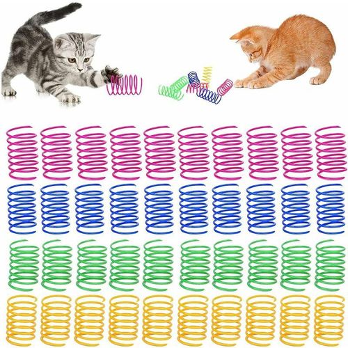 Longziming - 40 Stück Frühlings-Katzenspielzeug, geeignet für Katzen und Kätzchen, Katzen-Kunststoff-Spiralfederspielzeug, Katzenspielzeug,
