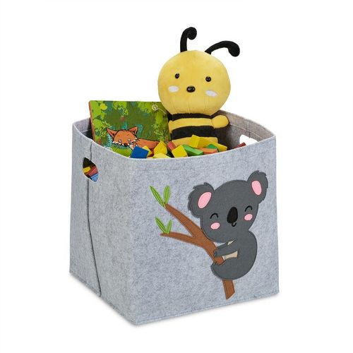 Aufbewahrungskorb Filz, Koala-Motiv, Filzkorb für Kinder, faltbar, hbt: 33 x 34 x 32 cm, Spielzeugkorb, grau - Relaxdays