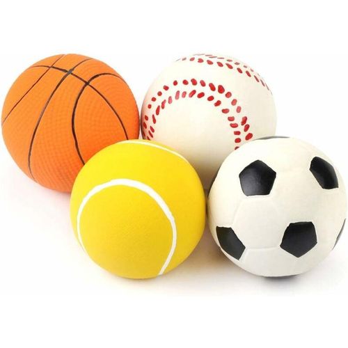 Chiwava 4er-Pack 6,1 cm Quietsch-Latex-Welpen-Hundespielzeugball, Sportbälle-Sets, interaktives Apportierspielzeug für kleine Hunde, verschiedene