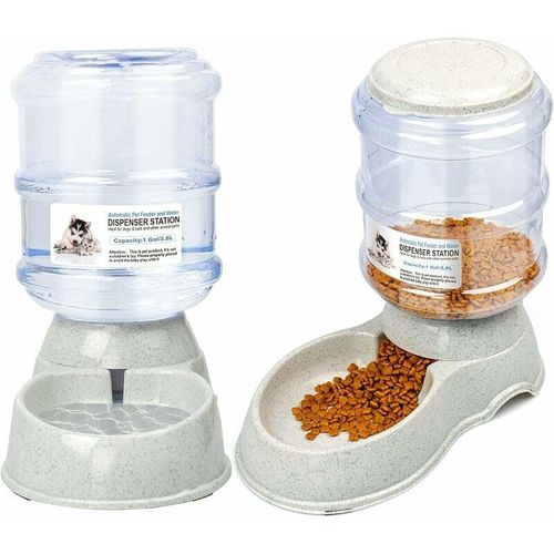 Katzenbrunnen Automatischer Katzenfutterspender Automatischer Wasser- und Futterspender 3,8 l für Katzen und Hunde (Feeder+Water Feeder, Style b)