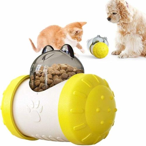 Katzenspielzeug, Krokettenspender Katzenspielzeug Interaktives Katzenspielzeug Wirbelnder Becher Leicht zu reinigendes Katzenspielzeug (Gelb)