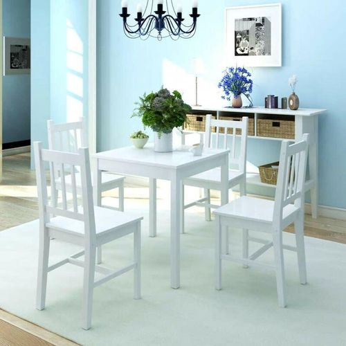 Fünfteiliges Esstisch-Set Pinienholz Weiß VD09545 - Hommoo