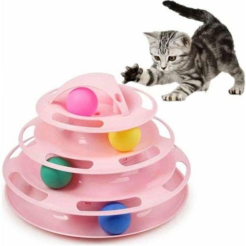 Interaktives Katzenspielzeug, Indoor-Laufband-Katzenspielzeug, Labyrinth-Katzenspielzeug - Katzen-Leckerei-Ball - stark und rutschfest - Pink