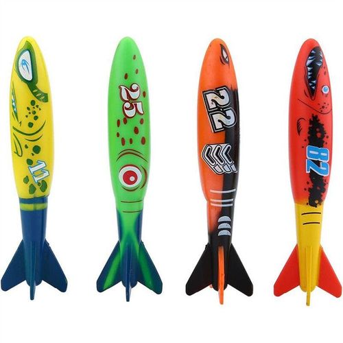 Lycxames - 4-teiliges Schwimmbadspielzeug, Tauchspielzeug, Unterwasser-Torpedo-Rakete, Torpedo-Banditen-Fischspielzeug, Unterwasser-Raketenspielzeug,