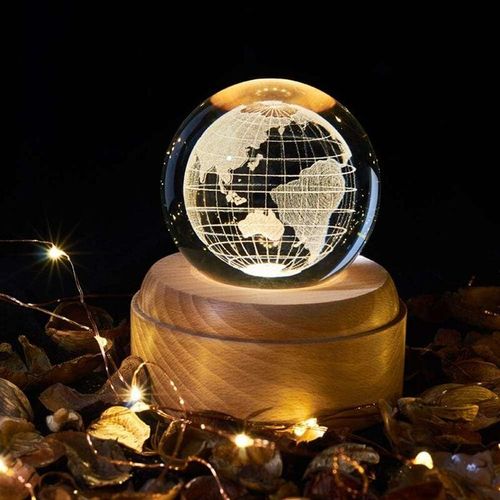 Spieluhr, Kristallkugel mit Nachtlicht, Spieluhr mit LED-Projektor, Holzsockel für Weihnachten, Thanksgiving-Geschenk (Erde) - Lycxames