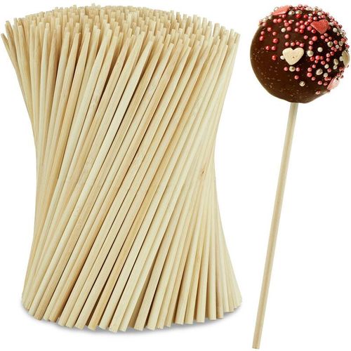 Cake Pop Stiele, 250 Stück, 15 cm lang, Lollipop Sticks aus Bambus, Popcake Stäbchen, Kuchen am Stiel, natur - Relaxdays