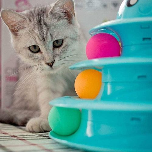 3-stufiges Katzenspielzeug, Katzenspielzeug mit drei Bällen, interaktives Kätzchenspielzeug