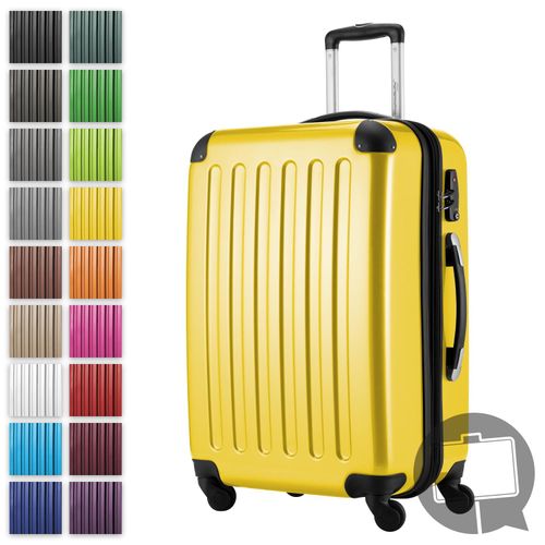 HAUPTSTADTKOFFER Alex - Hartschalen-Koffer erweiterbar mit 4 Rollen Check-In Trolley Reisekoffer mit Dehnfalte Check-In Gepäck 158cm Hardcase Luggage 65 cm, 74 Liter,Gelb