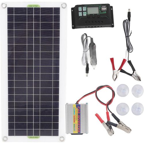 Eosnow 12V bis 220V 30W Solar-Ladepanel 220W Solar-Wechselrichter-Batterieladegert-Kit für Camping Wandern 100A