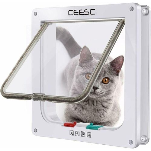 Katzenklappe, 4-fach abschließbare Haustiertür für Katzen, kleine Hunde, einfach zu installieren und zu verwenden (l, Weiß) Longziming
