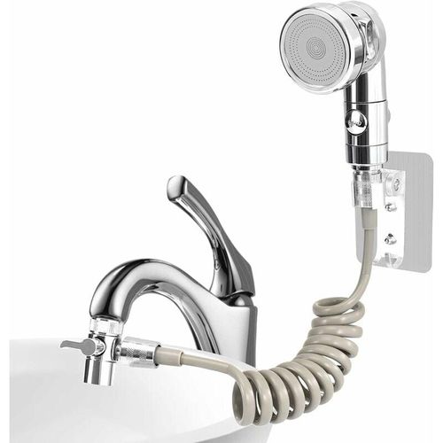 Duschkopf-Set für Waschbecken, Handbrause im Badezimmer, 1,5 m Teleskopschlauch, perfekt zum Haarewaschen oder Reinigen des Waschbeckens (Silber)