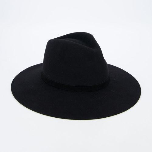 Schwarzer Hut aus Wolle mit schwarzem Band