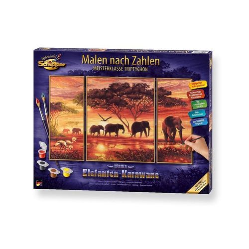 Schipper - Malen nach Zahlen Meisterklasse "Tryptichon Afrika, Elefanten-Karawane", Mal-Set