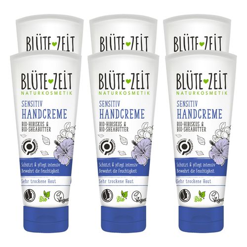 BLÜTE-ZEIT Handcreme Sensitiv Bio Hibiskus & Bio Sheabutter 75 ml, 6er Pack