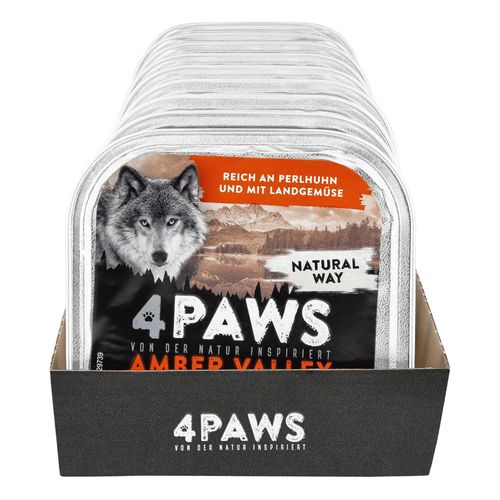 4 PAWS Hundenahrung Perlhuhn Gemüse 300 g, 10er Pack