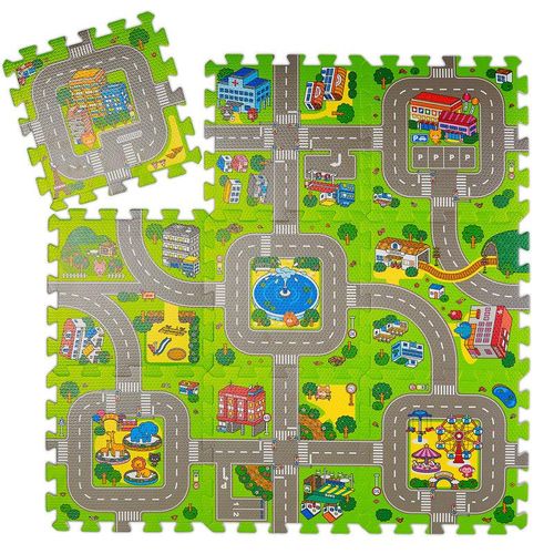 Relaxdays - Puzzlematte Straße, 9-teilige Spielmatte für Kinder & Babys, schadstofffrei, eva Schaumstoff, 90 x 90 cm, bunt