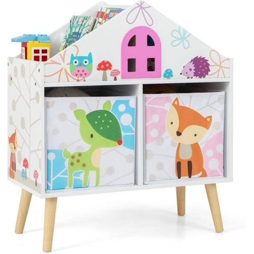 Kinderregal, Bücherregal Kinder mit 2 Aufbewahrungsboxen, Spielzeugtruhe Holz, Spielzeugregal für Kinderzimmer Spielzimmer, 62 x 30 x 72 cm - Costway