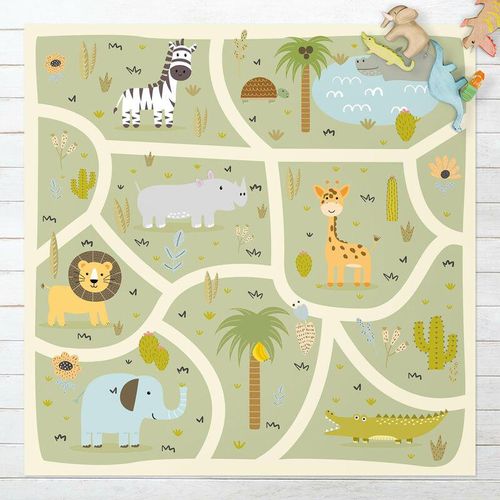 Vinyl-Teppich - Spielteppich Safari - Die große Vielfalt der Tiere - Quadrat 1:1 Größe HxB: 40cm x 40cm