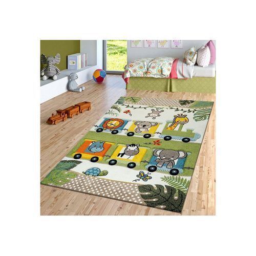 Kinderteppich Kurzflor Kinderzimmer Teppich Afrikatiere Im Zug