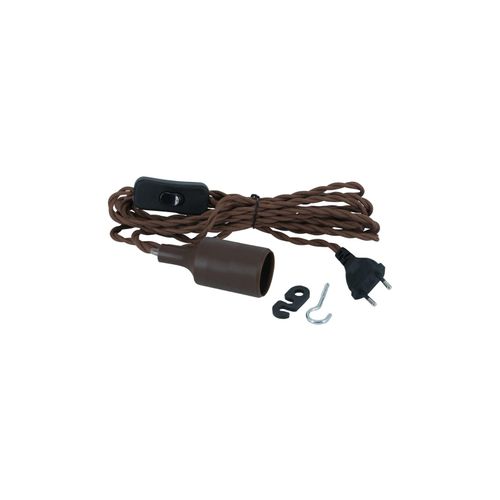 Parus by Venso E27 Lampenfassung Helix 4m Textilkabel Braun, Eurostecker, Venso Ecosolutions Lampenfassung E27 mit Kabel für E27 LED Lampe, Bulb Holder, Kabel für Lampe, Fassung E27