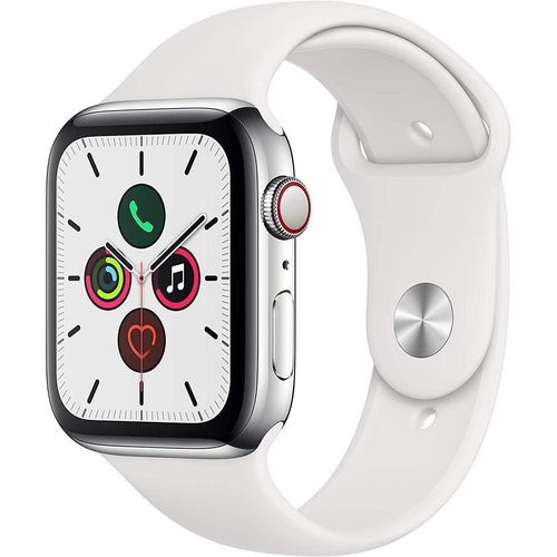 Apple Watch (Series 5) 2019 GPS + Cellular 44 mm - Rostfreier Stahl Silber - Weiß