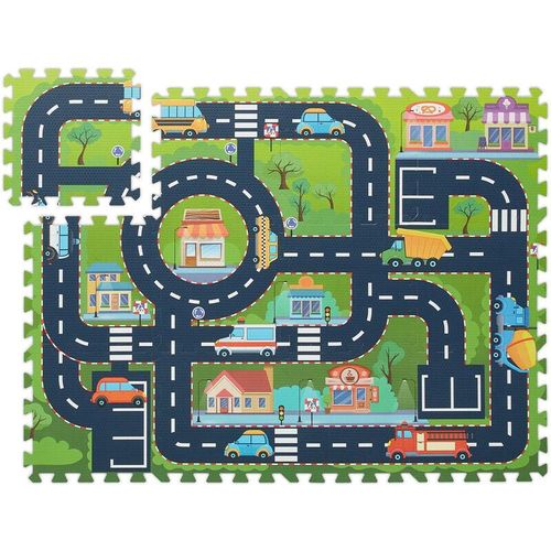 Puzzlematte Straße, 12-teilige Spielmatte, schadstofffrei, eva Schaumstoff, Kinderzimmer, 114 x 86 cm, bunt - Relaxdays