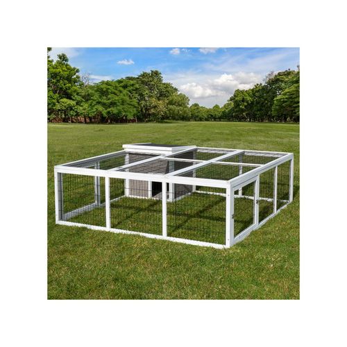 MyAnimal Hasenstall MH-08 Freilaufgehege, Kaninchenstall mit Haus, 3 Außentüren, verzinkter Draht