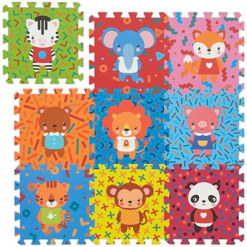 Relaxdays - Puzzlematte Tiere, 9-teilige Spielmatte, schadstofffrei, eva Schaumstoff, Kinderzimmer, 86 x 86 cm, bunt