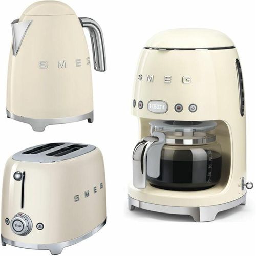 Morning Set Wasserkocher creme 1,7 Liter + 2-Scheiben Toaster creme + Filterkaffeemaschine creme 50´s Retro Style - Smeg