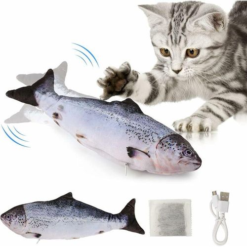 Fischspielzeug für Katzen, Katzenspielzeug Fische bewegen, elektrisches Fischspielzeug mit Katzenminze, Katzenplüsch-Fischspielzeug für Hauskatzen,