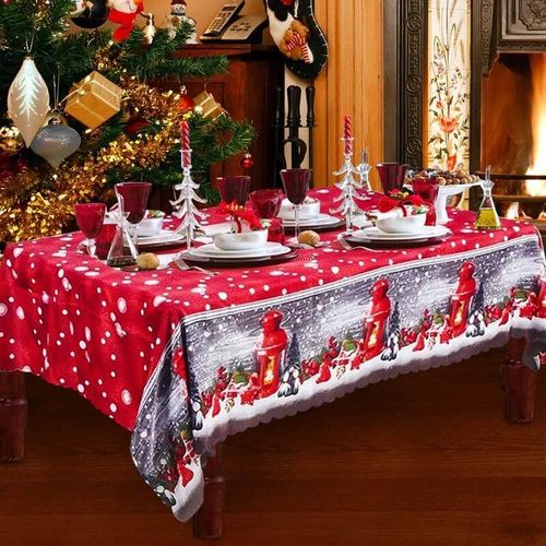 Weihnachtstischdecke, 180 x 150 cm, rechteckige Weihnachtstischdecken, rote Weihnachtstischdecke, Esstischdecke, große, waschbare