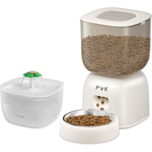 Puppy Kitty - 3-Liter-Knabbereispender, Akkulaufzeit bis zu 180 Tage, 10S-Stimme, mit kostenlosem 2-Liter-Katzenbrunnen, Weiß