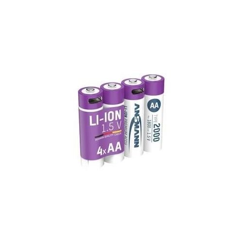 Li-Ion Akku Mignon AA Typ 2.000 (min. 1.800 mAh), 4er-Pack weiß/violett, 4x AA (Mignon), USB-C Ladeport
