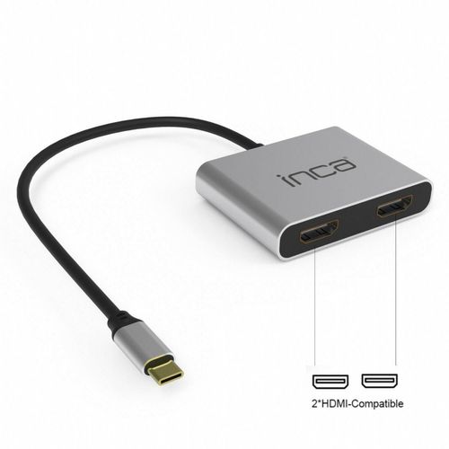 Typ-C-Hub X4 Dual HDMI 4K@30 Hz+ USB-C Adapter Silber