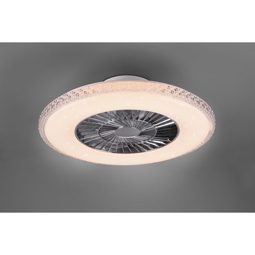 LED Deckenleuchte TRIO LEUCHTEN "Harstad Deckenventilator" Lampen Gr. Ø 60,0cm H: 19,0cm, grau (chromfarben) Deckenlampe, Ventilator, Fernbedienung, Ventilator getrennt schaltbar