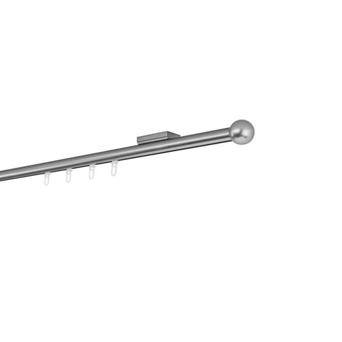 Ondeco Gardinenstange auf Maß Innenlauf 20mm Ball 1-lauf Deckenträger 1,1cm mit Gleiter Farbe: Edelstahl-Optik, Größe: 110cm