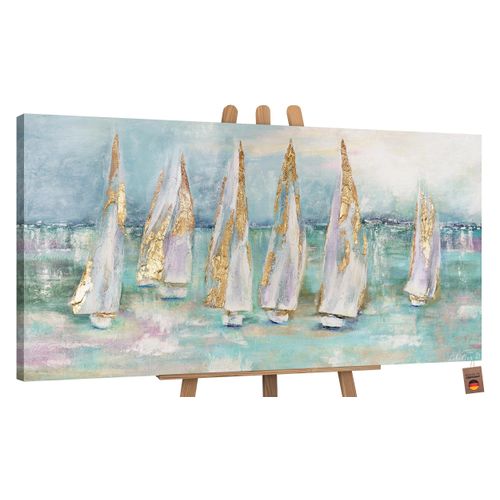 YS-Art Gemälde Segelboote, Meer, Leinwand Bild Handgemalt Segelboote am Meer Tür...