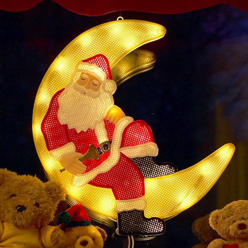 LED-Fensterbild Weihnachtsmann im Mond