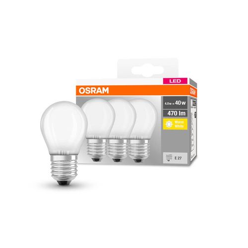 OSRAM LED-Tropfen E27 P40 4W 2.700K 470lm matt 3er