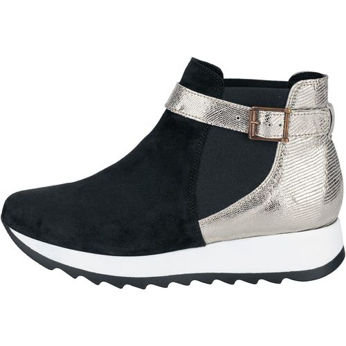 Stiefelette HEINE, Damen, Gr. 40, beige (schwarz, champagner), Leder, Veloursleder, Rindsleder, modisch, Schuhe