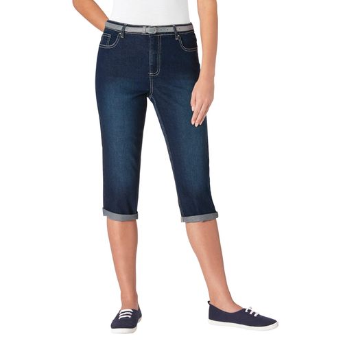 Caprijeans CASUAL LOOKS, Damen, Gr. 40, Normalgrößen, blau (blau, stone, washed), 81% Baumwolle, 17% Polyester, 2% Elasthan, unifarben, knielang, Jeans