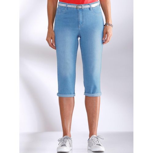 Caprijeans CASUAL LOOKS, Damen, Gr. 42, Normalgrößen, blau (blau, bleached), 81% Baumwolle, 17% Polyester, 2% Elasthan, unifarben, knielang, Jeans