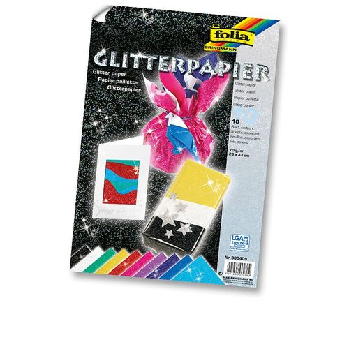 Folia Glitterpapier in Bunt - 10 Blatt - (L)33 x (B)23 cm